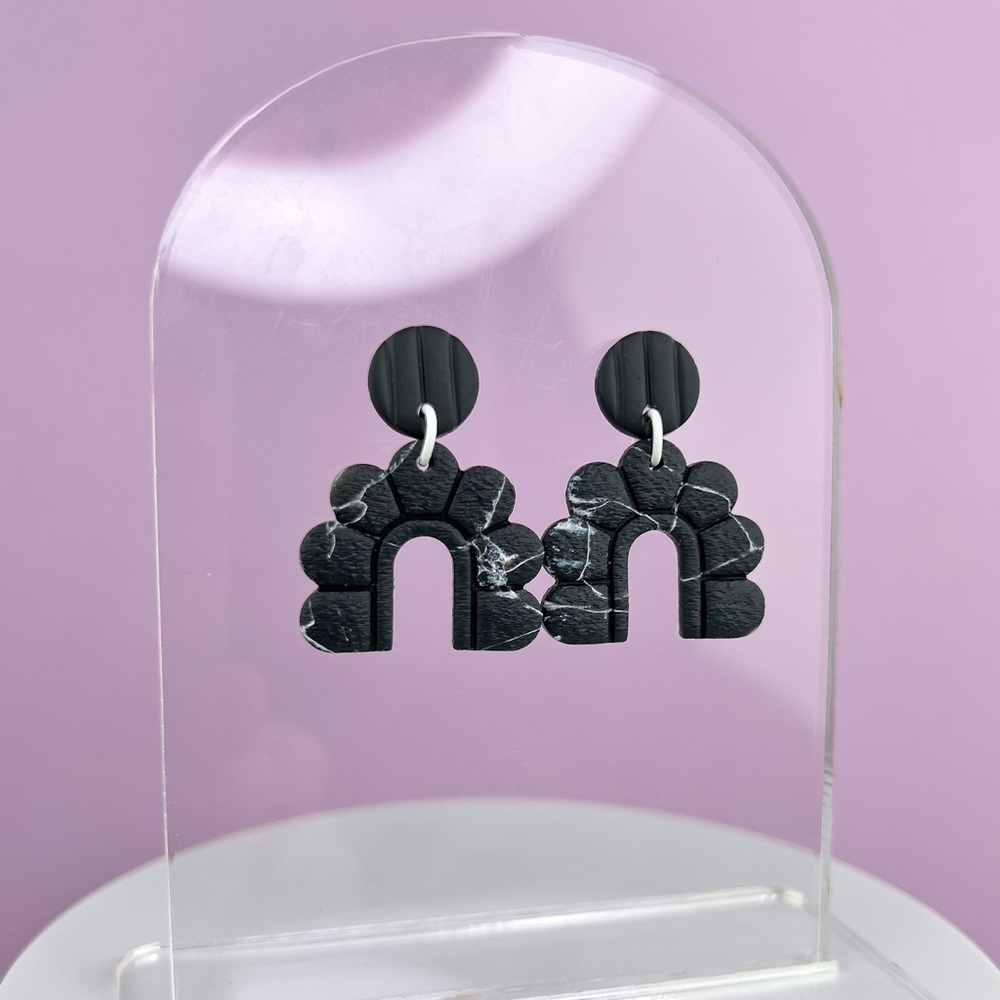 Black Marble Design Handmade Polymer Clay Dangle Earrings